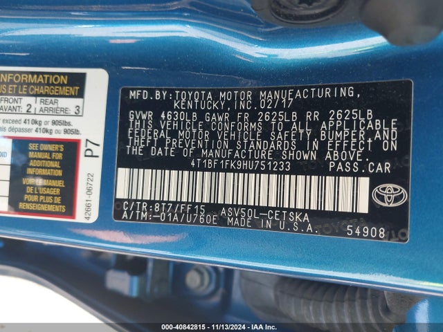 Toyota CAMRY SE 2017 4T1BF1FK9HU751233 Image 9