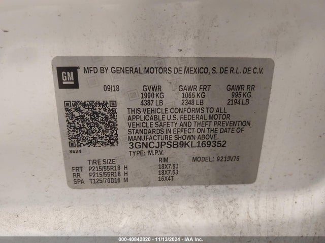 Chevrolet Trax Lt 2019 3GNCJPSB9KL169352 Image 9