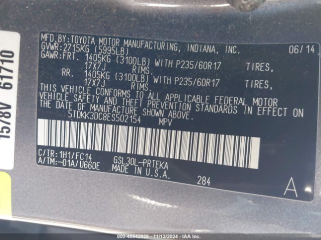 5TDKK3DC8ES502154 Toyota Sienna Le V6 8 Passenger