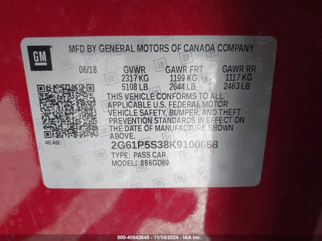 2019 CADILLAC XTS 2G61P5S38K9100668 Photo 8