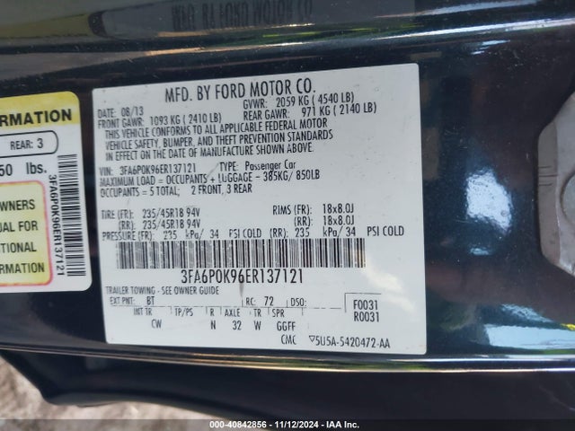 Ford Fusion Titanium 2014 3FA6P0K96ER137121 Image 9