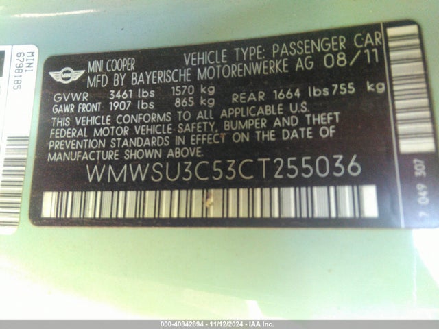 2012 MINI COOPER WMWSU3C53CT255036 Photo 8