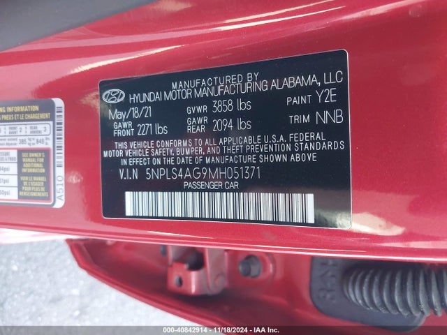 Hyundai ELANTRA SEL 2021 5NPLS4AG9MH051371 Image 9