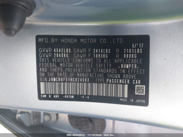 JHMCR6F51HC024583 Honda Accord Hybrid Ex-l
