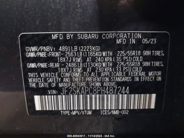 JF2SKAPC8PH487244 Subaru Forester Limited