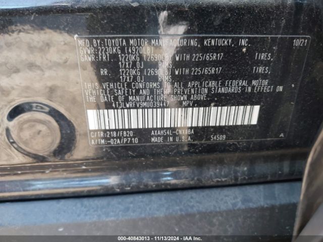 4T3LWRFV9MU039447 Toyota Rav4 Hybrid Le