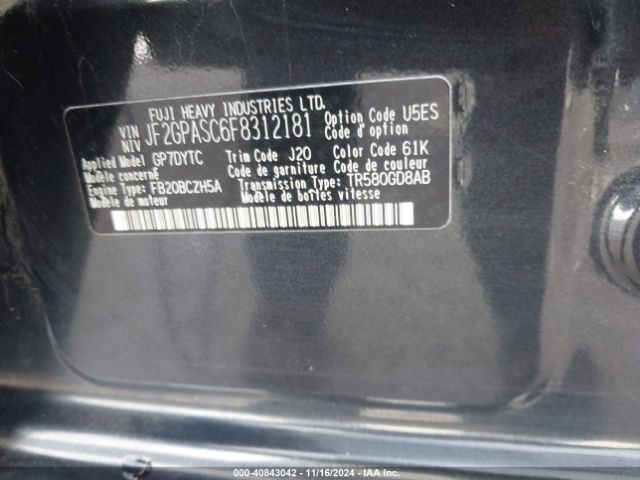 JF2GPASC6F8312181 Subaru Xv Crosstrek 2.0i Limited