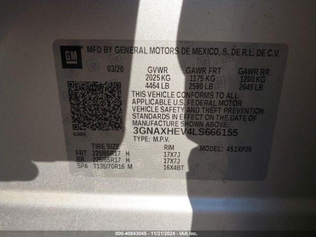 3GNAXHEV4LS666155 Chevrolet Equinox Fwd Ls