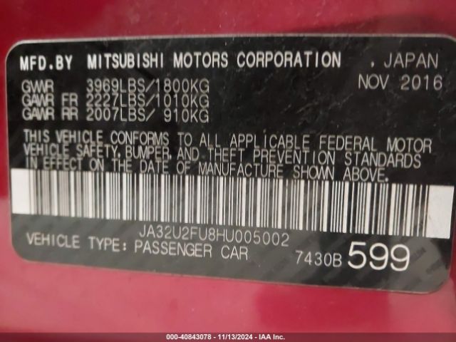 JA32U2FU8HU005002 Mitsubishi Lancer Es/le