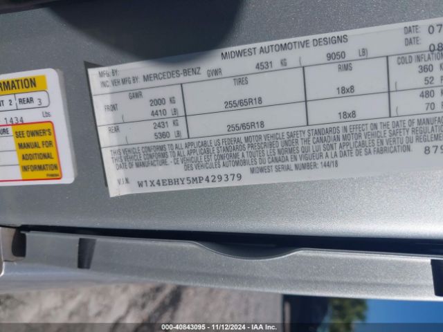 W1X4EBHY5MP429379 Mercedes-Benz Sprinter 2500 Standard Roof V6