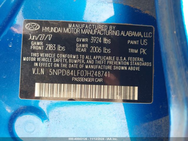 5NPD84LF0JH248741 Hyundai ELANTRA SEL