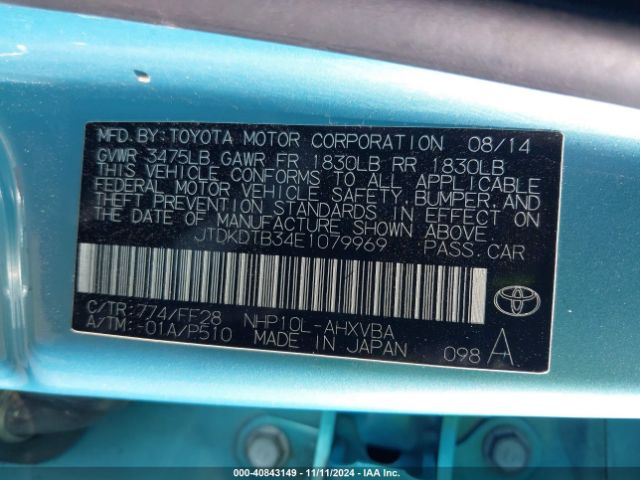 JTDKDTB34E1079969 Toyota Prius C Two