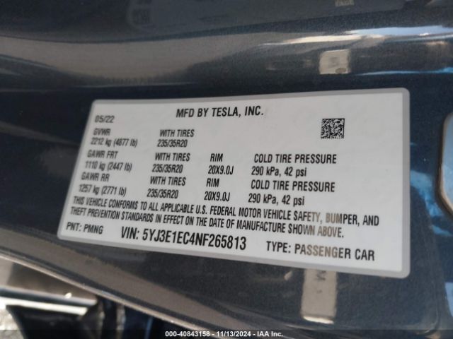 5YJ3E1EC4NF265813 Tesla Model 3 Performance Dual Motor All-wheel Drive