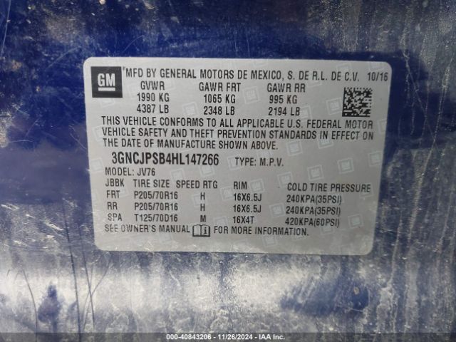 3GNCJPSB4HL147266 Chevrolet Trax Lt