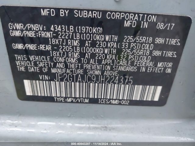 JF2GTAJC9JH224375 Subaru Crosstrek 2.0i Limited