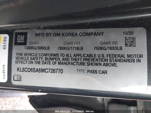 Chevrolet Spark Fwd 1lt Automatic 2021 KL8CD6SA6MC728770 Image 9