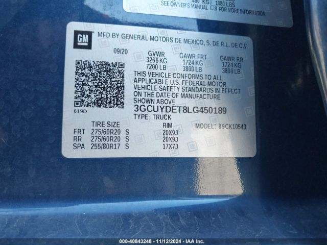 3GCUYDET8LG450189 Chevrolet Silverado 1500 4wd  Short Bed Lt