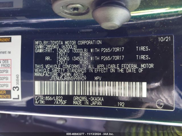 JTENU5JR8N5998909 Toyota 4runner Sr5 Premium