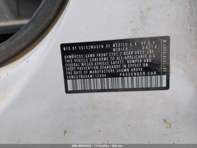 3VWC57BU6KM112404 Volkswagen Jetta 1.4t R-line/1.4t S/1.4t Se
