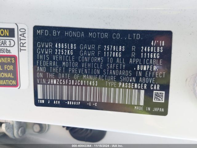 JHMZC5F38JC011453 Honda Clarity Plug-in Hybrid Touring
