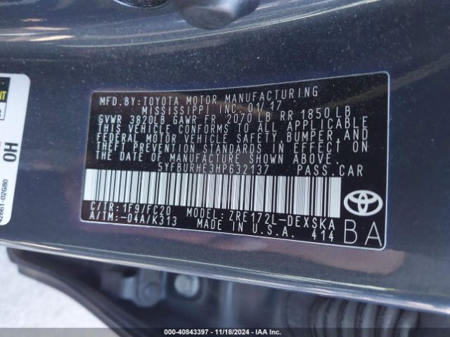 5YFBURHE3HP632137 Toyota Corolla L/le/xle/se/xse