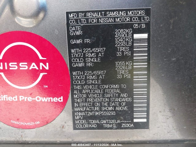 Nissan ROGUE SV 2019 KNMAT2MT9KP559293 Image 9