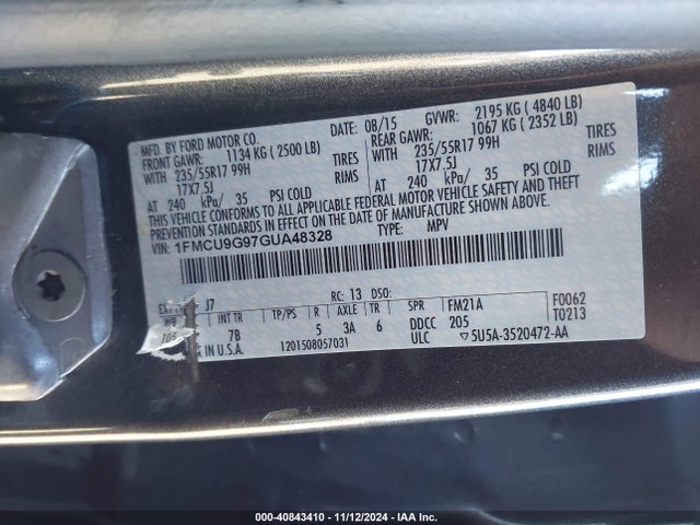 Ford ESCAPE SE 2016 1FMCU9G97GUA48328 Image 9