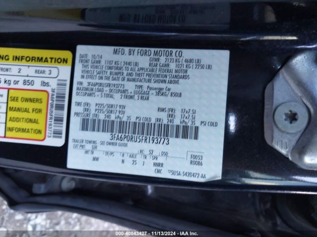 3FA6P0RU5FR193773 Ford Fusion Hybrid Titanium