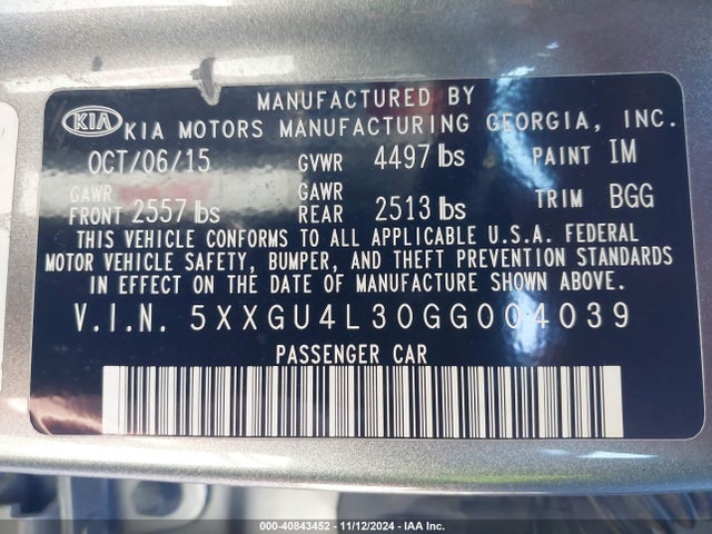 KIA OPTIMA EX 2016 5XXGU4L30GG004039 Image 9