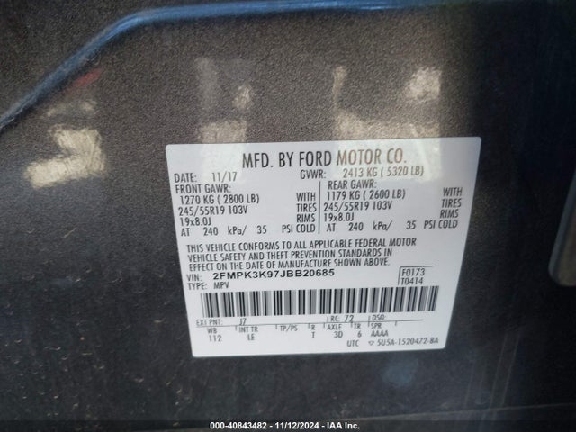 2FMPK3K97JBB20685 Ford Edge Titanium