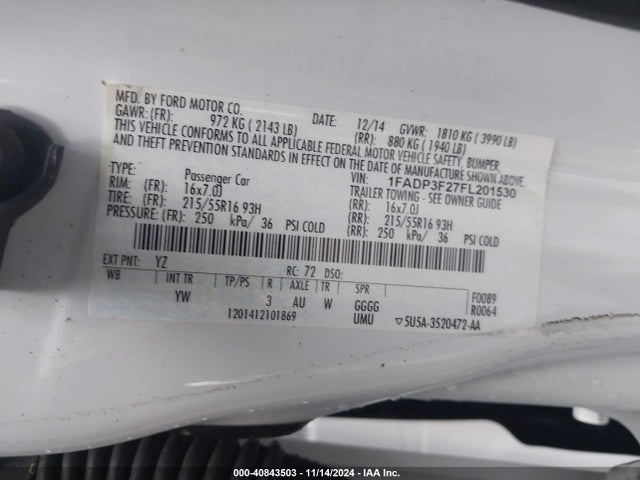Ford FOCUS SE 2015 1FADP3F27FL201530 Image 9