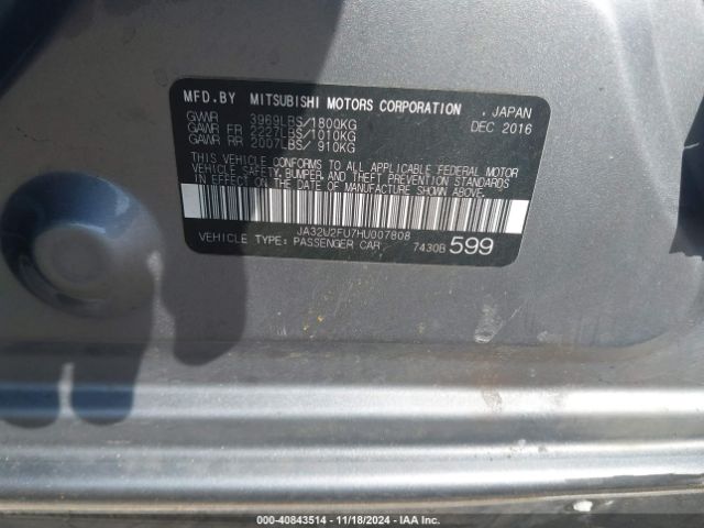 JA32U2FU7HU007808 Mitsubishi Lancer Es/le