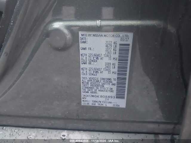 Nissan ROGUE S 2017 5N1AT2MV1HC808893 Image 9