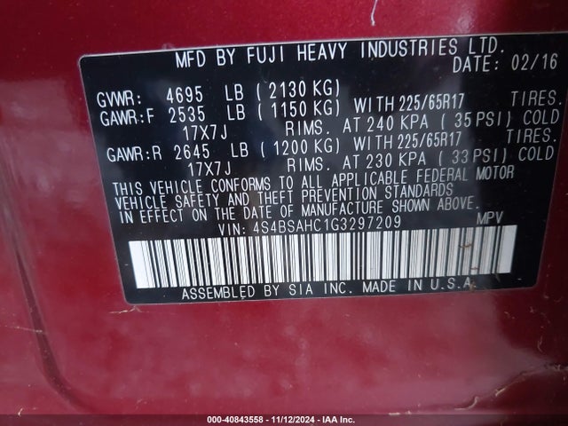 Subaru Outback 2.5i Premium 2016 4S4BSAHC1G3297209 Image 9