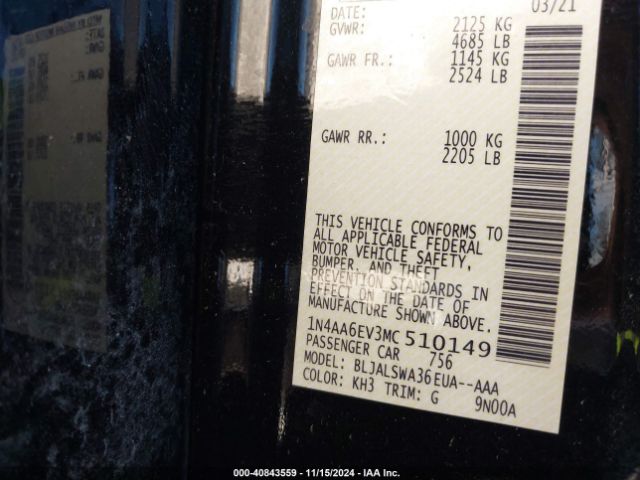 1N4AA6EV3MC510149 Nissan Maxima Sr Xtronic Cvt