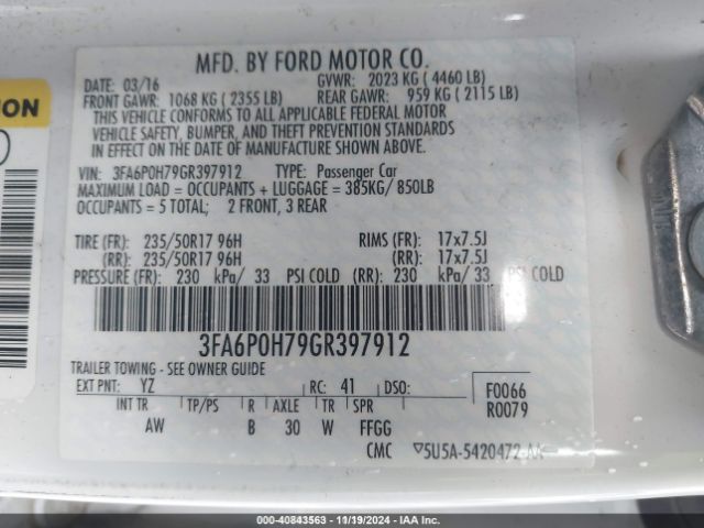 3FA6P0H79GR397912 Ford FUSION SE