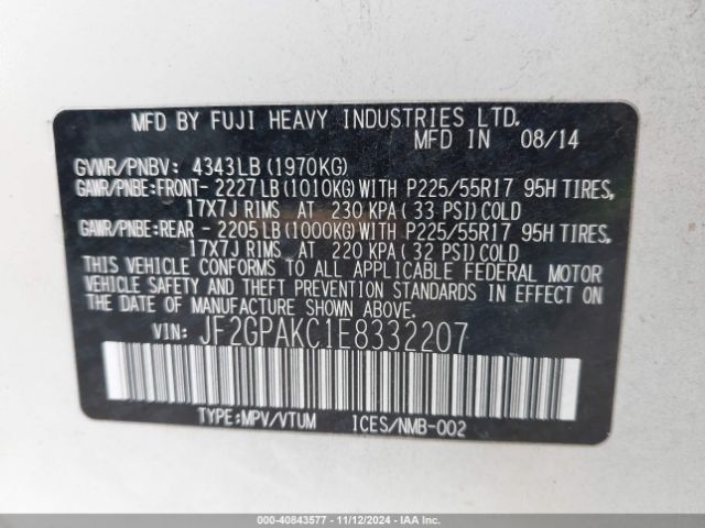 JF2GPAKC1E8332207 Subaru Xv Crosstrek 2.0i Limited
