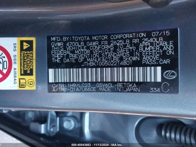 JTHBK1GG5G2214801 Lexus ES 350