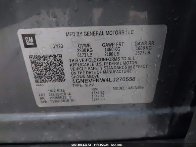 1GNEVFKW4LJ270558 Chevrolet Traverse Awd Ls
