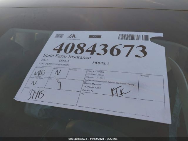 5YJ3E1EA3PF605020 Tesla Model 3 Rear-wheel Drive