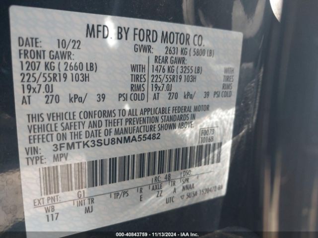 3FMTK3SU8NMA55482 Ford Mustang Mach-e Premium