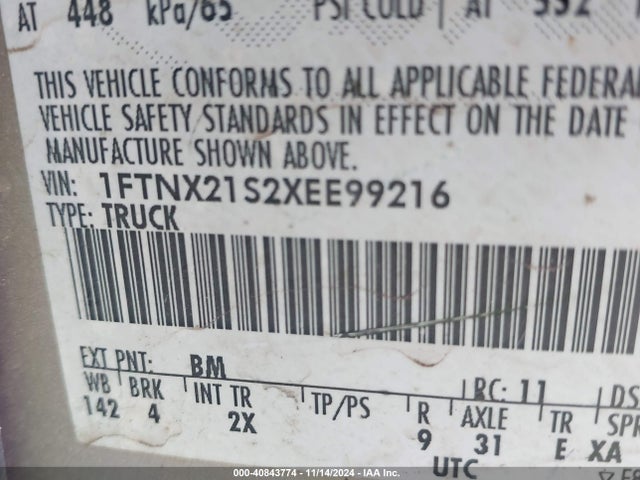 1999 FORD SUPER DUTY F-250 1FTNX21S2XEE99216 Photo 8