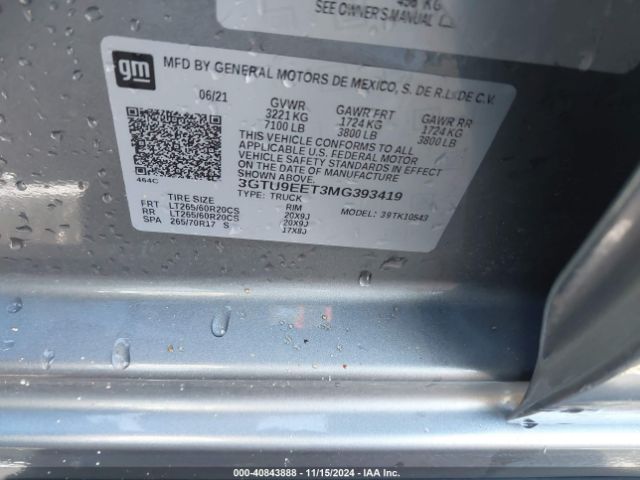 3GTU9EET3MG393419 GMC Sierra 1500 At4