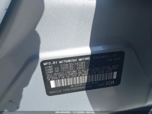 ML32F3FJ1JHF14425 Mitsubishi Mirage G4 Es