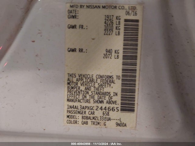 1N4AL3APXGC244665 Nissan Altima 2.5 Sv