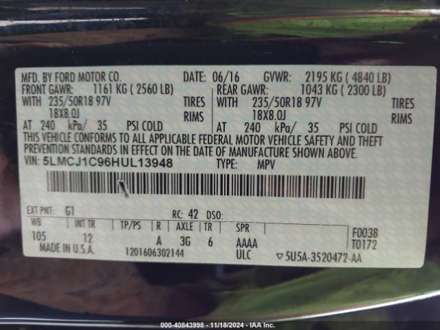 5LMCJ1C96HUL13948 Lincoln Mkc Premiere