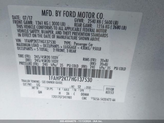 1FAHP2KT7HG137530 Ford TAURUS SHO