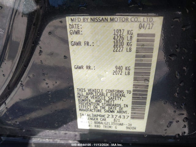 Nissan Altima 2.5 S 2017 1N4AL3AP4HC237437 Image 9