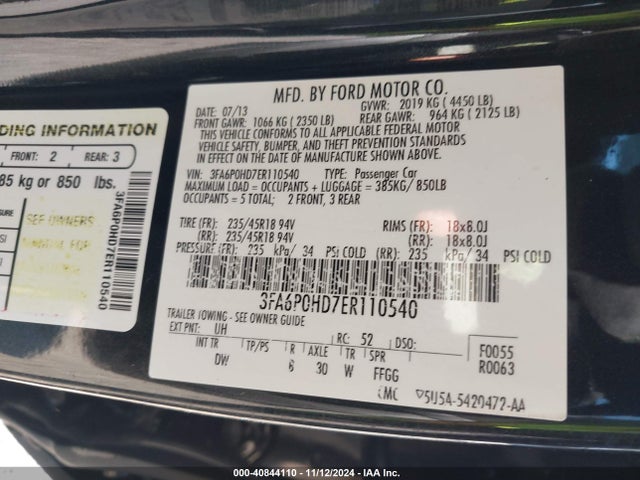Ford FUSION SE 2014 3FA6P0HD7ER110540 Image 9