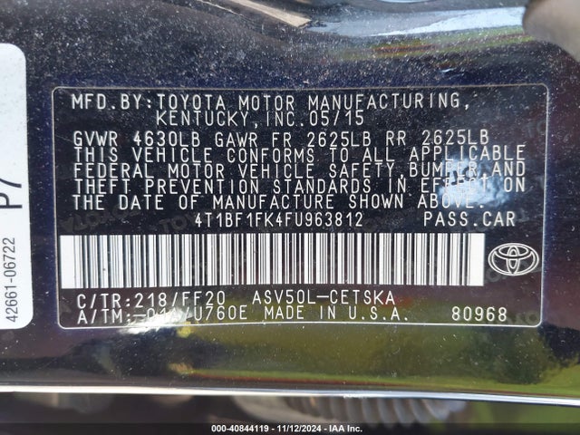 Toyota CAMRY SE 2015 4T1BF1FK4FU963812 Image 9